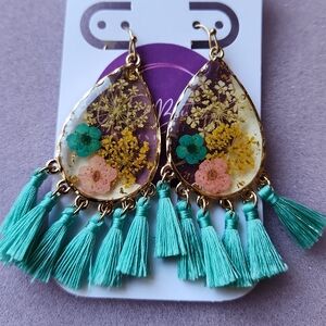 Floral Teardrop Earrings with Tassels